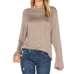 Vince - Women’s Full Sleeve Crew Neck Tee-Shirt in “Cumin” - Size XS, Brown Gray